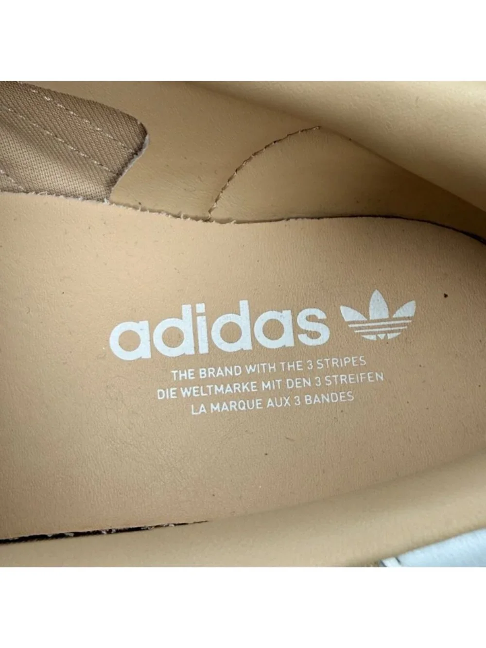 Adidas Gazelle Indoor Beige Suede Sneakers White Stripes Gum Sole Womens 8.5